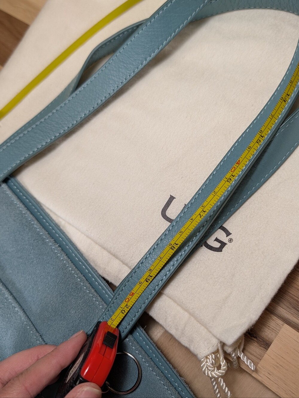 UGG Powder Blue Suede Tote with Gold Logo - Picture 11 of 15